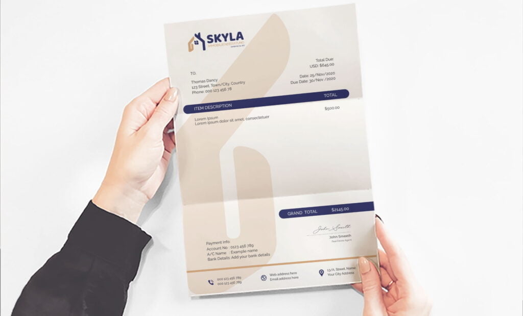 Corporate Identity Design Agentur Referenzen - Skyla Immobilienberatung - Rechnung Design